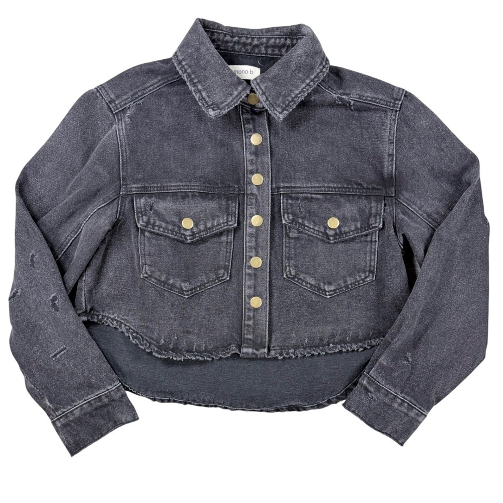 Mono B Womens Distressed Cropped Denim Jacket Washed Black KJ-A07111 Size M